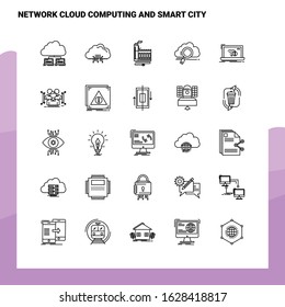 Set of Network Cloud Computing And Smart City Line Icon set 25 Icons. Vector Minimalism Style Design Black Icons Set. Linear pictogram pack.