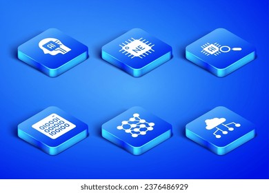 Set Network cloud connection, Humanoid robot, Neural network, Binary code, Processor CPU and  icon. Vector