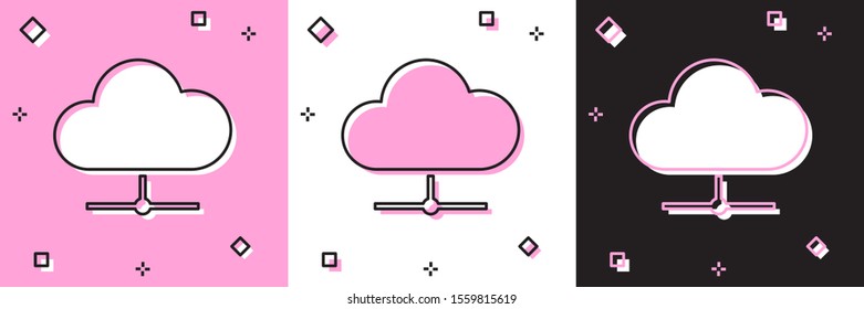 Set Network cloud connection icon isolated on pink and white, black background. Social technology. Cloud computing concept.  Vector Illustration