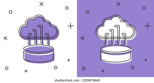 Set Network cloud connection icon isolated on white and purple background. Social technology. Cloud computing concept.  Vector