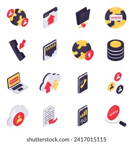 Conjunto de iconos isométricos de red y comunicación

