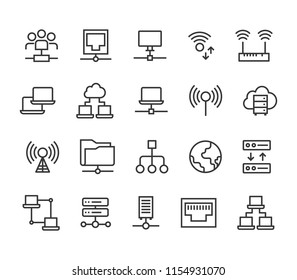 Set of Network Communication ,Server, Cloud, WI FI ,Grid, Internet.Editable Stroke. 48x48 Pixel Perfect.