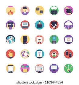 Set of Network and Hosting Flat Vector Icons