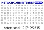 Set of Network and Internet outline icons. linear icon collection for online, computer, network, website, server, web design, hardware, software, and programming. Solid icons illustration collection.