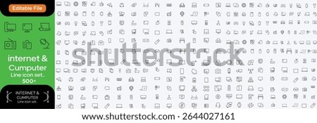 Set of Network and Internet outline icons. linear icon collection for online, computer, network, website, server, web design, hardware, software, and programming. Solid icons illustration collection.