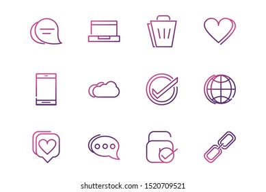 set of network social media icons line