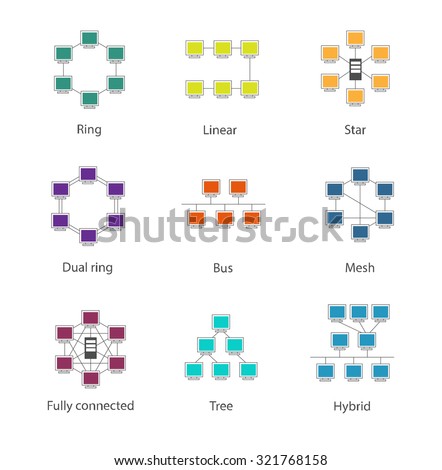 Set of network technology schemes icons.