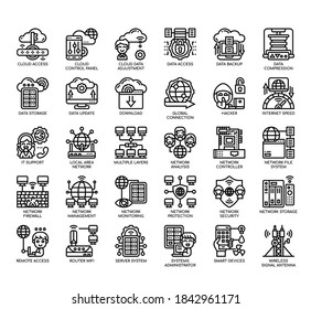 Set of Network Technology thin line and pixel perfect icons for any web and app project. 