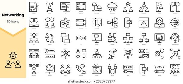 Conjunto de iconos de red. Paquete de iconos de estilo de arte de línea simple. Ilustración del vector