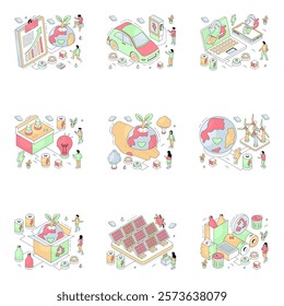 Set of Networking and Technology Isometric Illustrations


