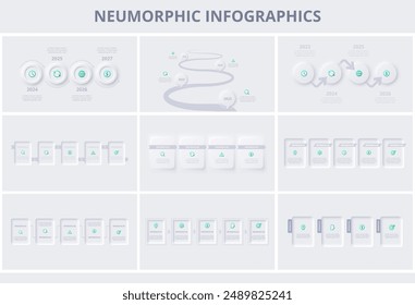 Set Neumorphic flowchart infographic. Creative concept for infographic with 4 ,5 options.