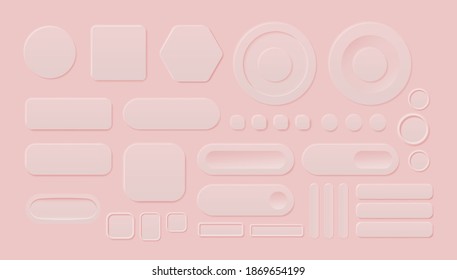 Set of neumorphic UI circle light color. Workflow graphic elements trend design. Circular neumorphism elements for smart technology and applications. Vector illustration isolated on pink background.