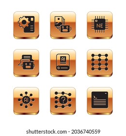 Set Neural network, Artificial intelligence AI, Chat bot, Processor CPU, Web developer programming code and robot icon. Vector