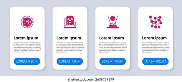 Set Neural network, Hologram, Radioactive warning lamp and Cryptocurrency coin Bitcoin. Business infographic template. Vector