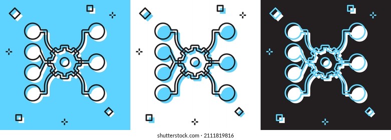 Set Neural network icon isolated on blue and white, black background. Artificial intelligence AI.  Vector
