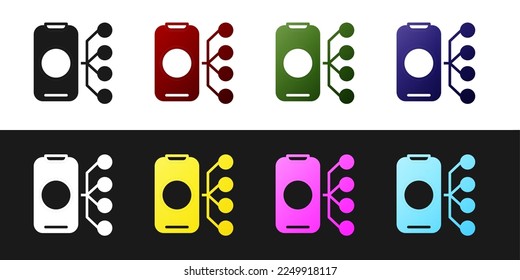 Set Neural network icon isolated on black and white background. Artificial intelligence AI.  Vector