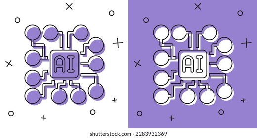 Set Neuronales Netzwerk Symbol einzeln auf weißem und violettem Hintergrund. Künstliche Intelligenz AI.  Vektorgrafik