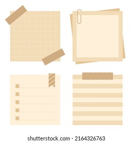 Set of neutral square paper sticky notes. Flat vector illustration.