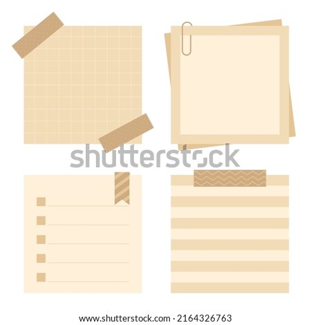 Set of neutral square paper sticky notes. Flat vector illustration.