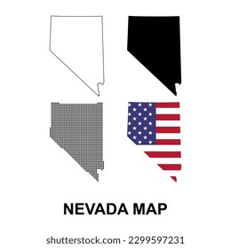 Conjunto de mapas de Nevada, estados unidos de américa. Icono de concepto plano, ilustración vectorial.