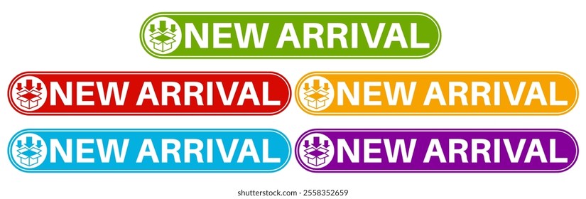 set new arrival icon. New collections advertising banner sign sticker social media label template design vector illustration