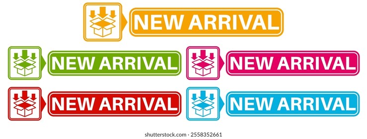 set new arrival icon. New collections advertising banner sign sticker social media label template design vector illustration