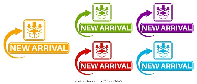 set new arrival icon. New collections advertising banner sign sticker social media label template design vector illustration