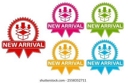 Set new arrival icon labels. announcement promotion sticker sign design vector illustration
