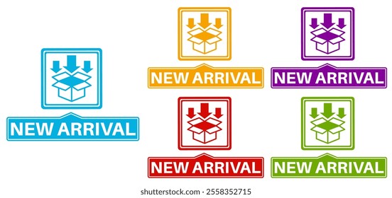 Set new arrival icon labels. announcement promotion sticker sign design vector illustration