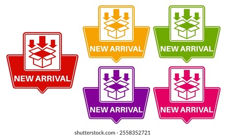 Set new arrival icon labels. announcement promotion sticker sign design vector illustration