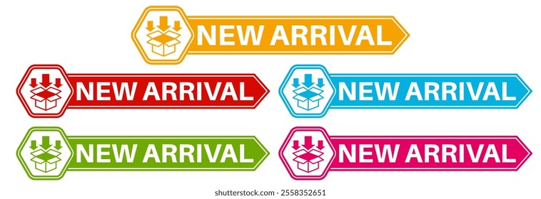 Set new arrival labels. new comer symbol sticker design template Vector illustration