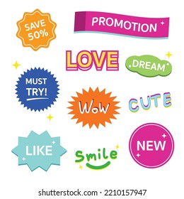 Set of new arrival letter sticker for product shop, tag, label, decoration. Vector illustration