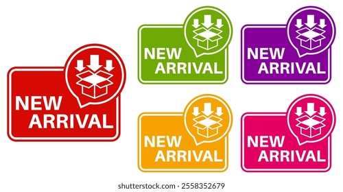 set new arrival sign icon. ne product arrival tag design label banner template vector illustration