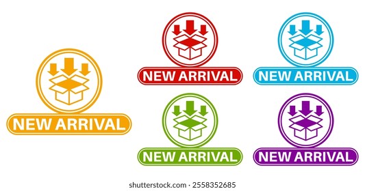 set new arrival sign icon. ne product arrival tag design label banner template vector illustration