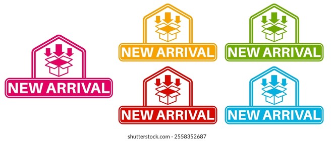 set new arrival sign icon. ne product arrival tag design label banner template vector illustration