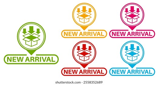 set new arrival sign icon. ne product arrival tag design label banner template vector illustration