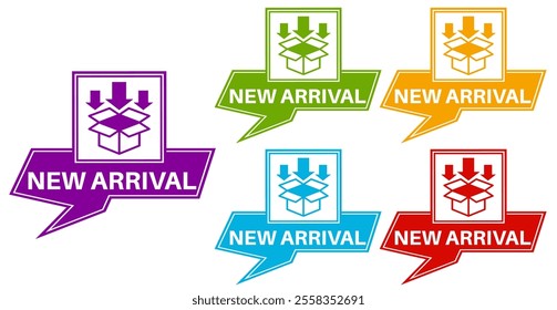 set new arrival sign icon. ne product arrival tag design label banner template vector illustration