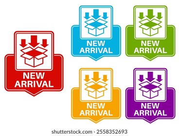 set new arrival sign icon. ne product arrival tag design label banner template vector illustration