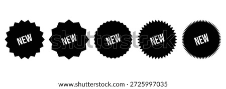 Set of new arrival tag icon set. Black vector banner ribbon on white background, left bookmark, new arrival.