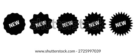 Set of new arrival tag icon set. Black vector banner ribbon on white background, left bookmark, new arrival.