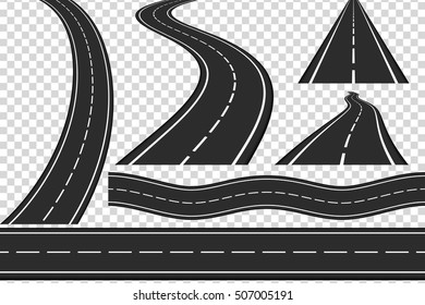 Set of new asphalt roads, vertical and horizontal roads, highway, vector eps10 illustration