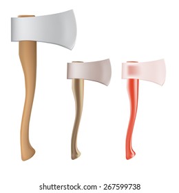 set of New ax with a shining blade and a wooden handle