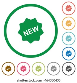 Set of new badge color round outlined flat icons on white background