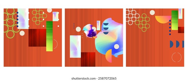 Set New bright juicy summer abstract fluid creative banner, trendy bright neon colors with dynamic lines