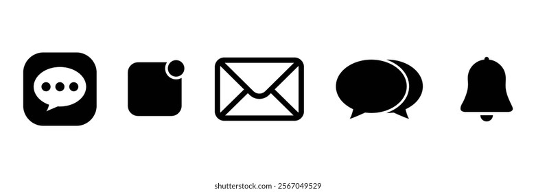 Set of New email message notification icon collection. Alarm alert reminder Notification bell, chat message symbol. Vector Illustration.