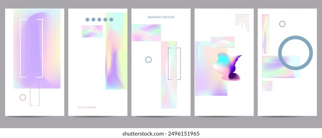Set New foil Gradient mesh cover set of backgrounds texture foil pearl shades. Abstract stylish gradient with holographic foil. 90s, 80s
