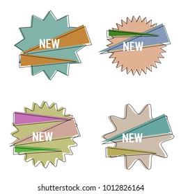 set of new geometric star sticker label  web banner isolated on white background