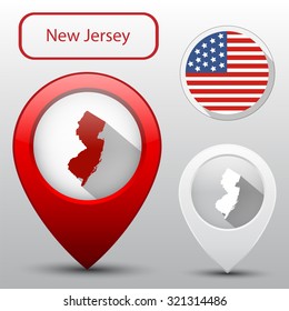 Set of New Jersey state with flag america and map pointer