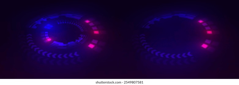 A set of new light circles of light. Digital glowing elements.