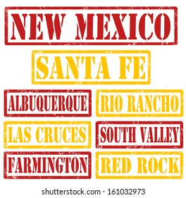 Set of New Mexico cities stamps on white background, vector illustration